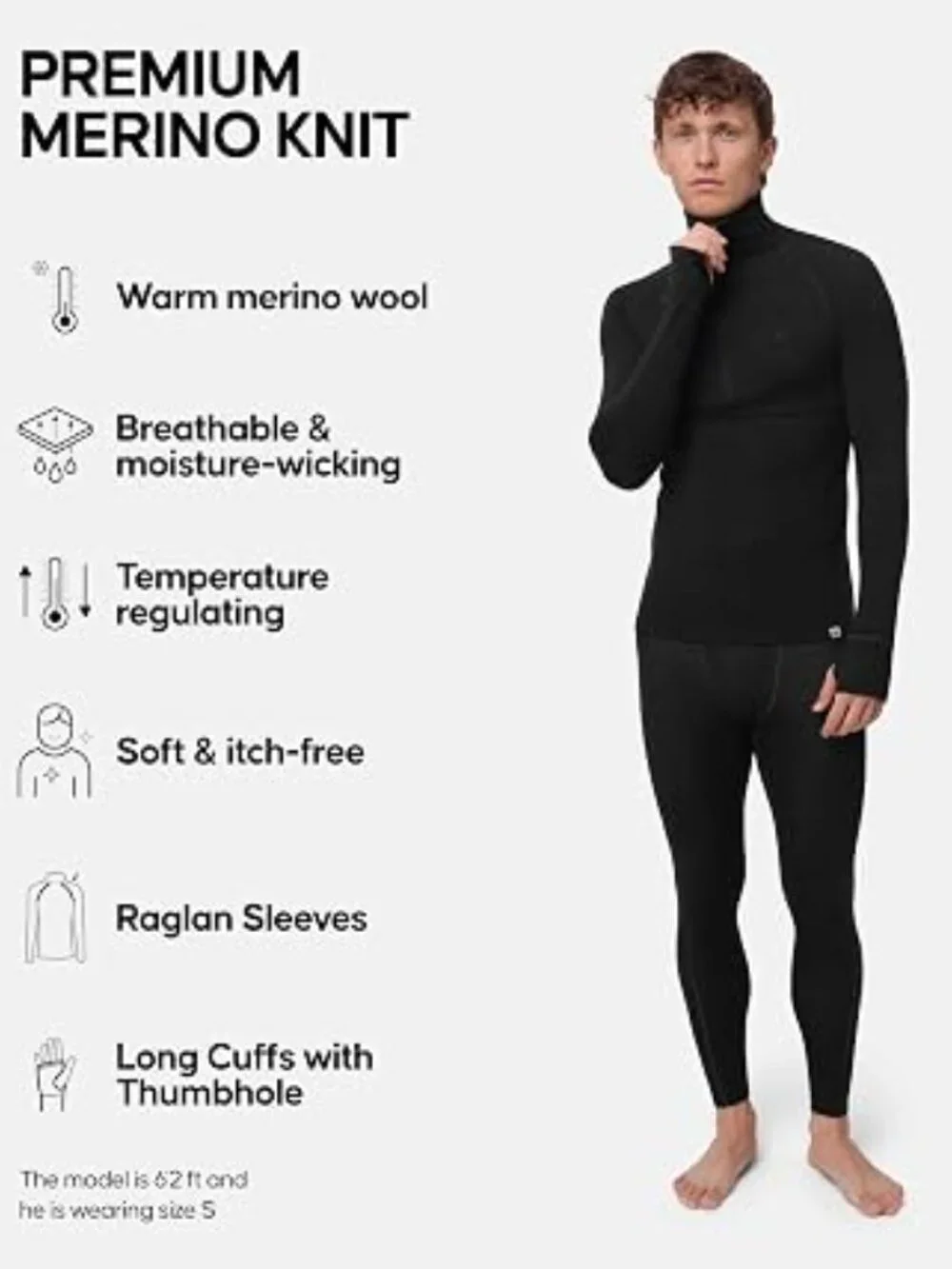 DANISH ENDURANCE Merino Wool Base Layer Set Men L